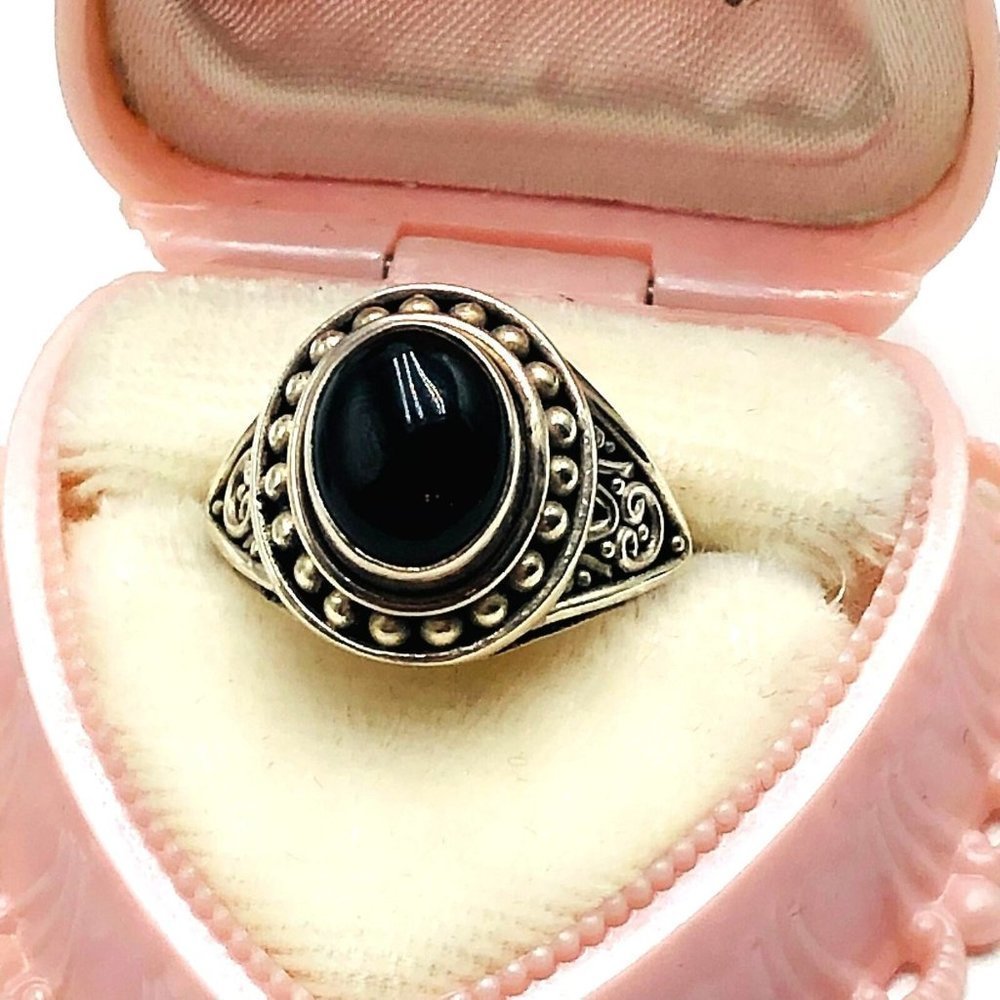 Suarti BA Bali Indonesian Black Onyx Sterling Silver Ring Size 6